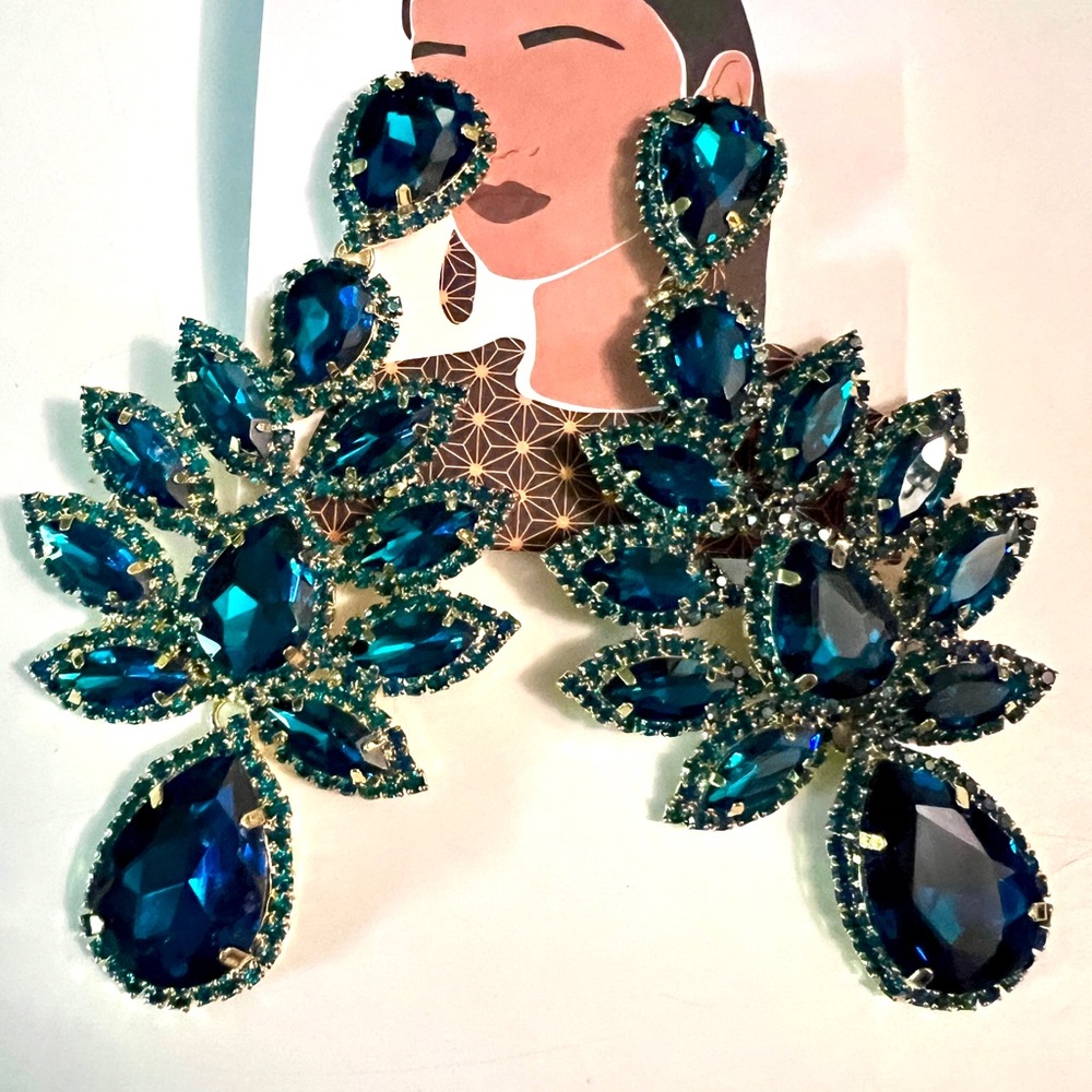Aqua Rhinestone Bedazzled Earrings